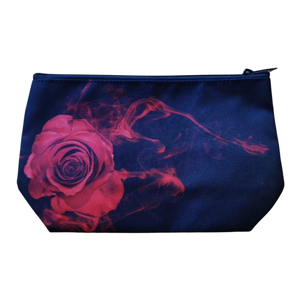 ✨ Black And Red Cosmetic Bag With Rose Design